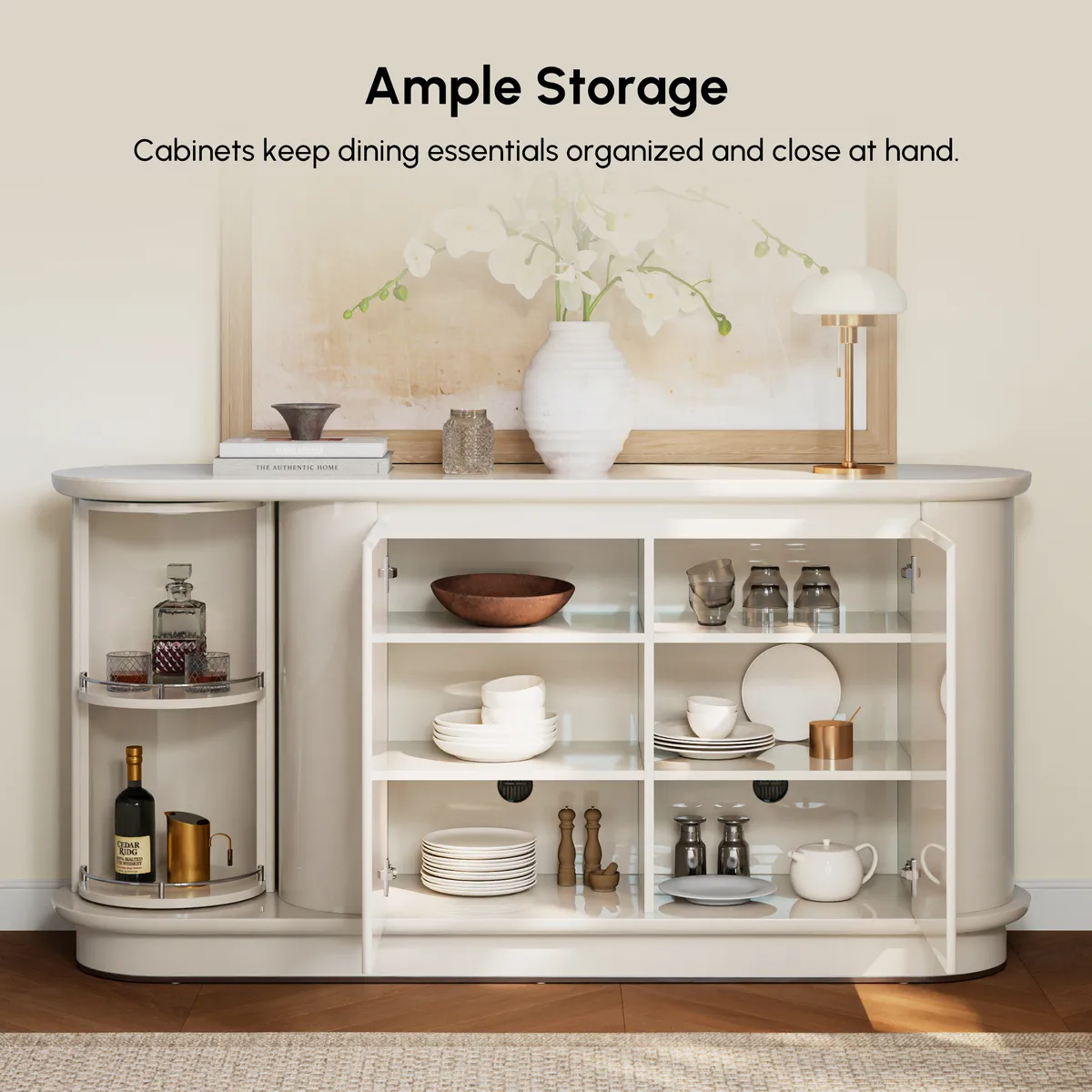 Modern 63" Faux Travertine Sintered Stone Sideboard — image 6