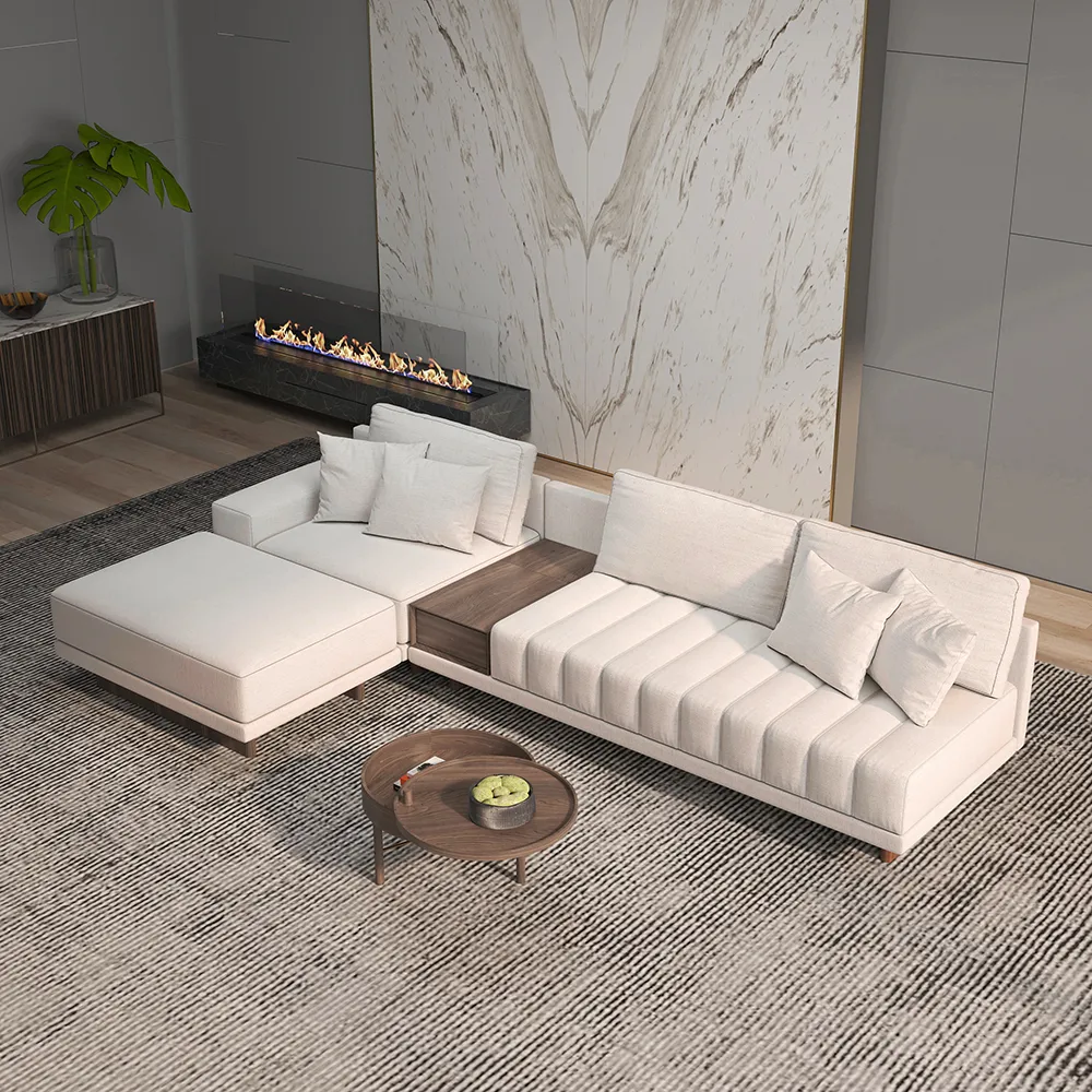 126" L-Shaped Off-White Modular Sectional Sofa with Ottoman for Living Room