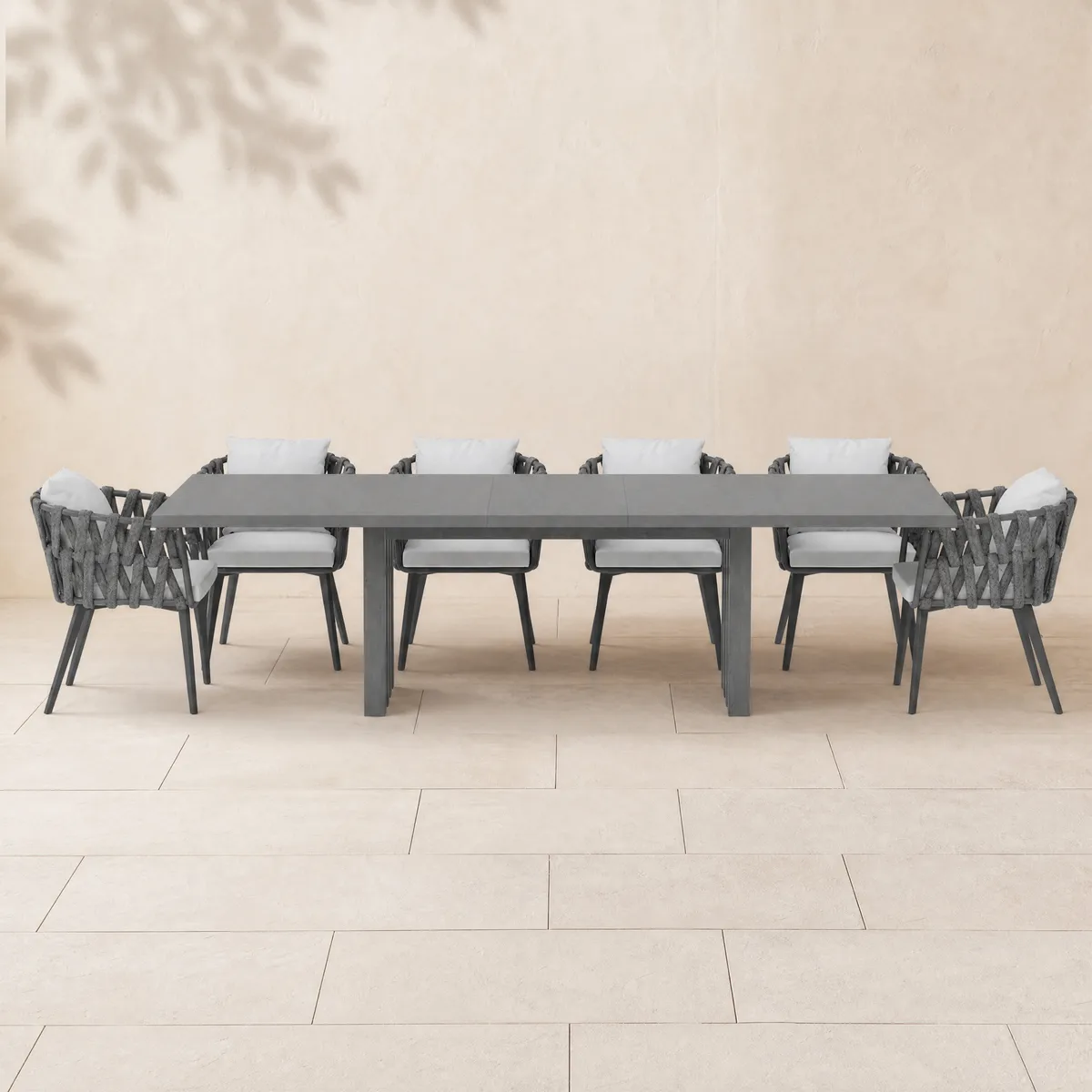 11 Pieces Gray Aluminum Outdoor Patio Dining Set with Extendable Table and Woven Armchai — image 11