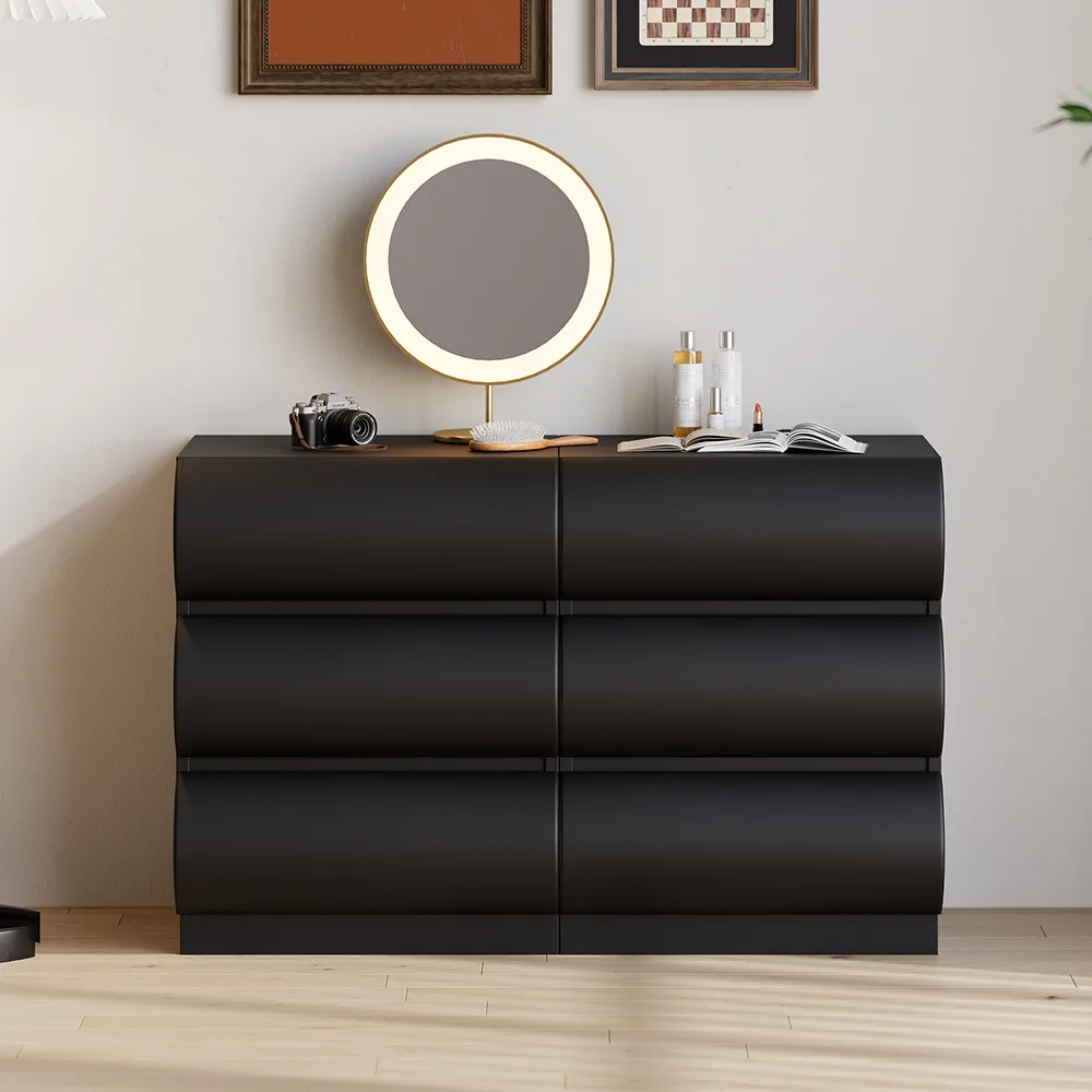 Humply Modern Black Leather 6 Drawer Dresser Chest with Storage Cabinet — image 3