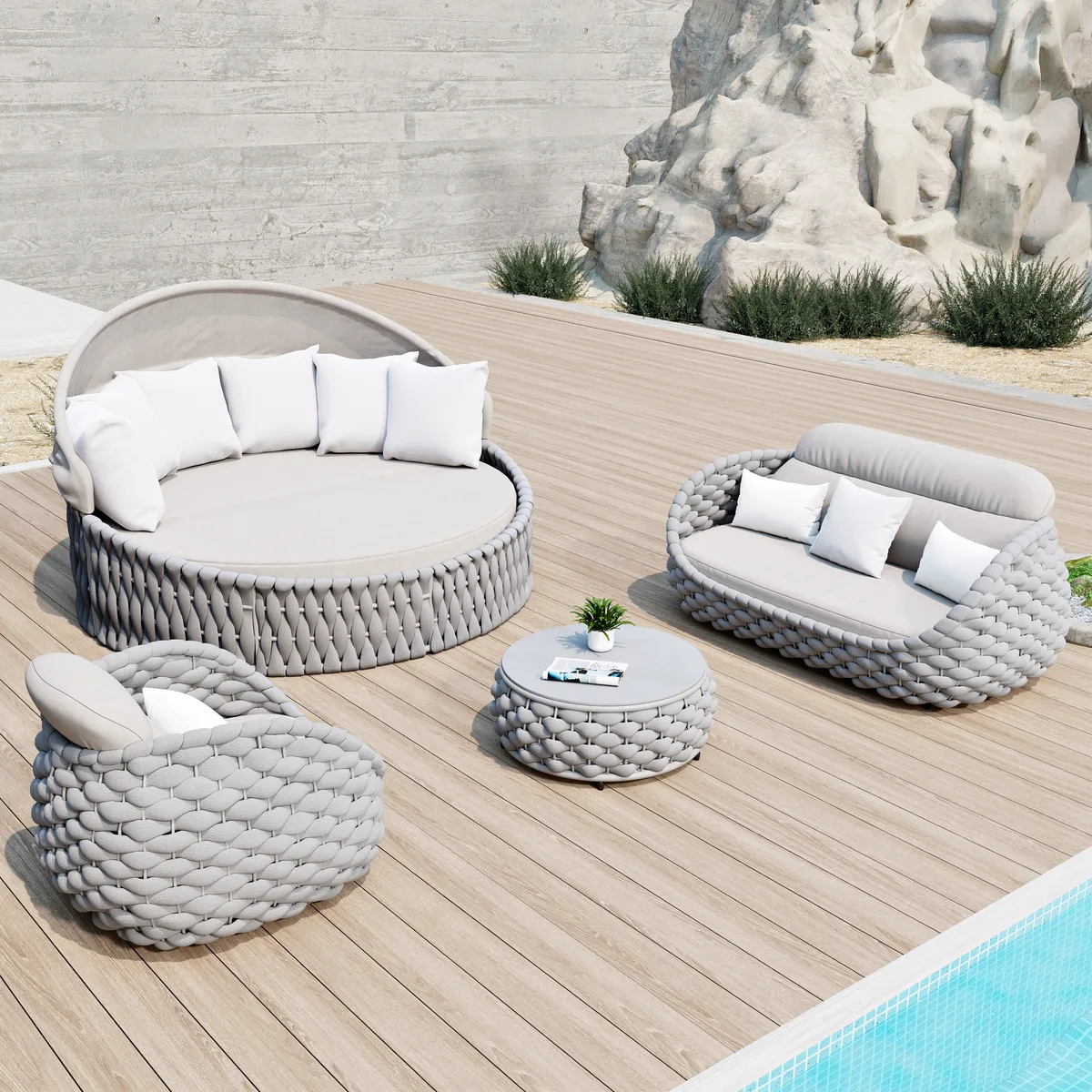 Cocaro Round Garden Polyrattan Sun Island with Roof and Weatherproof Cover — image 25