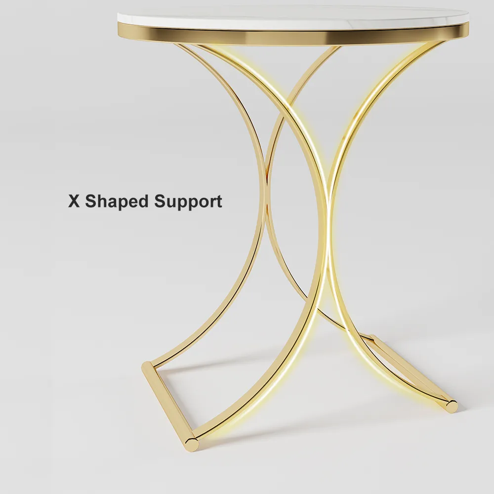 Modern Luxurious Round White Marble Stone Side Table X-Base End Table — image 8