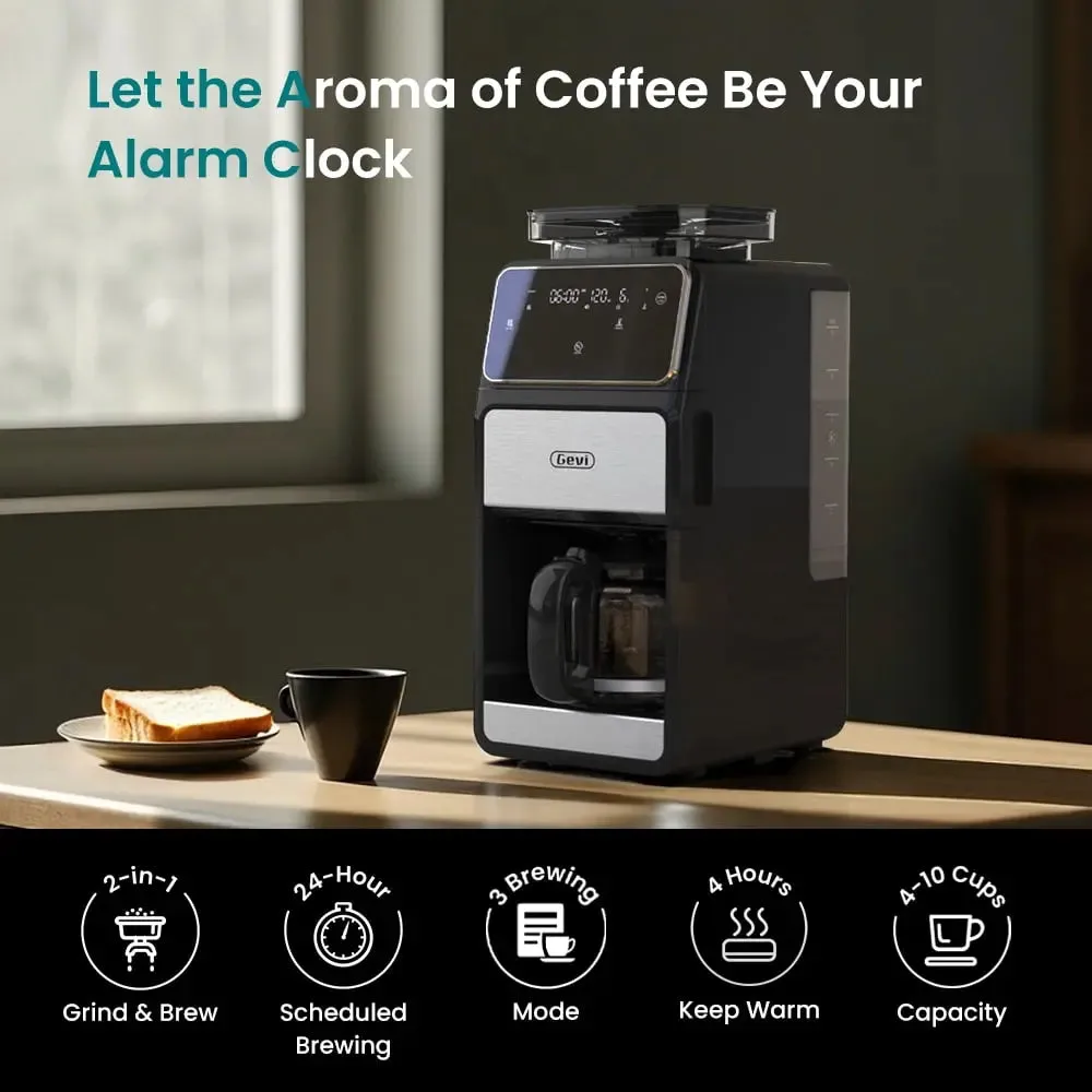 GEVI 10-Cup Drip Coffee Maker Machine with Grinder and LED Touchscreen DCMF0 — image 3