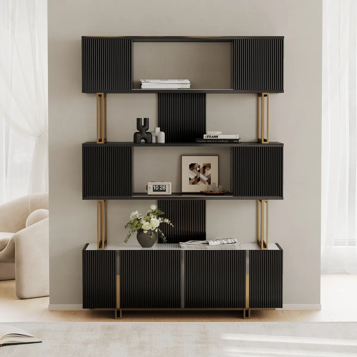 5-Shelf Off-white Bookshelf Etagere Tall Bookcase for Home & Office (72.8" High) — image 3