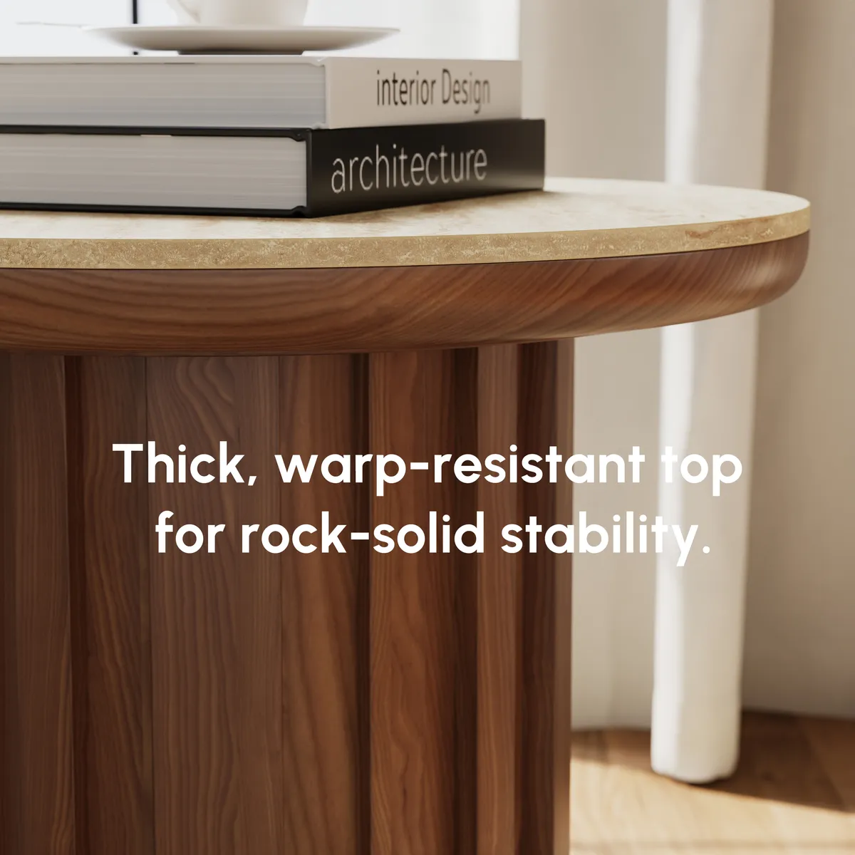 Aura Ash Wood Fluted Round Side Table with Sintered Stone Top — image 5
