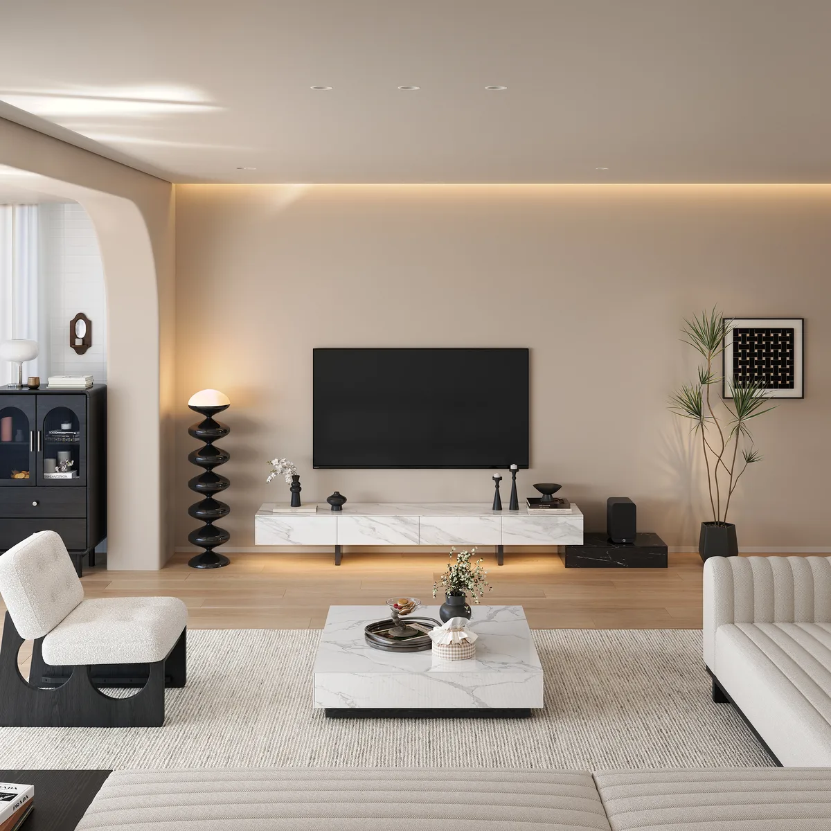 87"-106" Extendable TV Stand with Sintered Stone Top & 5 Drawers — image 5