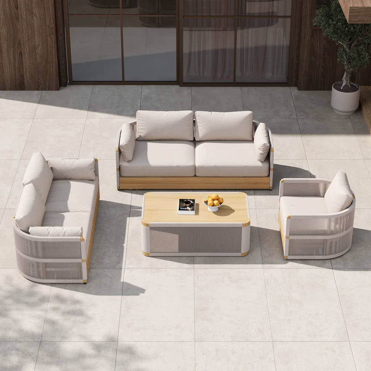 Costra Modern Aluminum & Rope Outdoor Swivel Sofa Set with Coffee Table & Cover — image 24