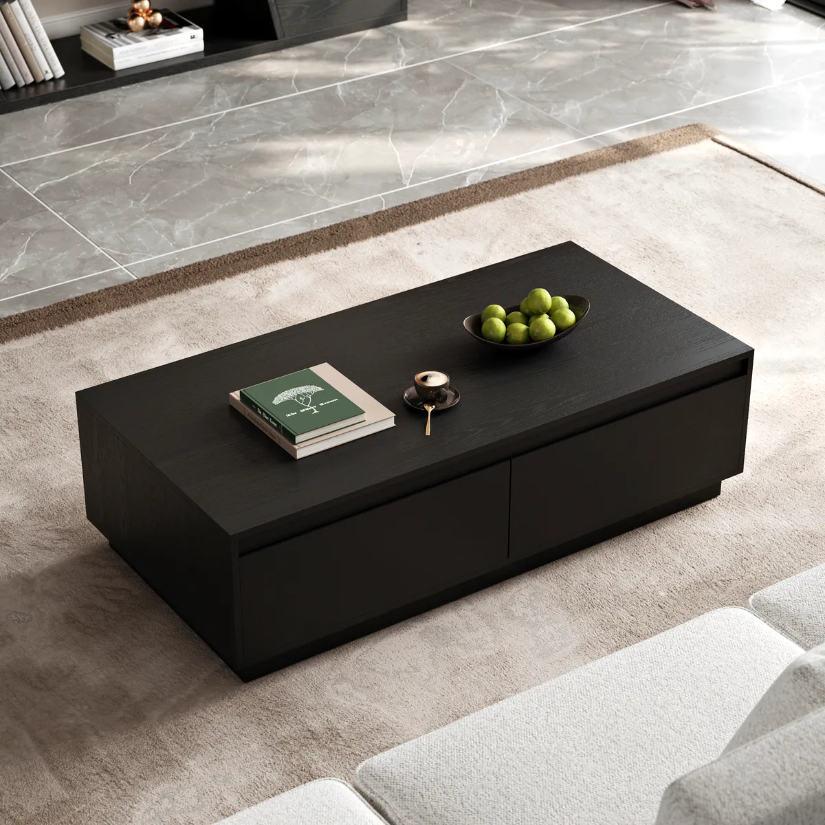 47" Mid Century Modern Gray Coffee Table Rectangular Block Living Room Table with Storage — image 11