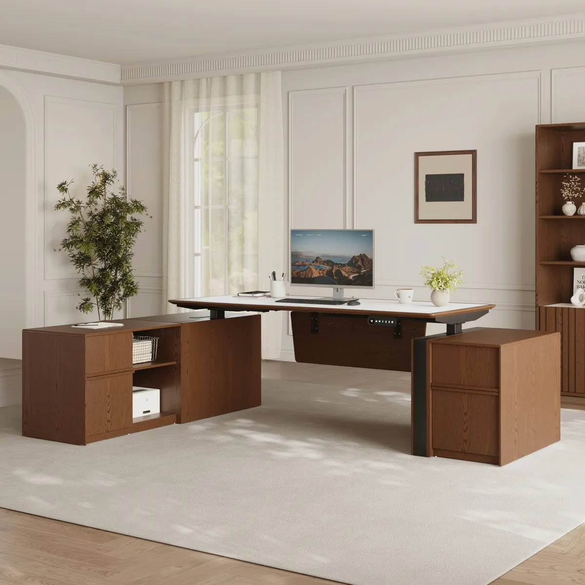 Modern 71" Modular Executive Standing Desk with Storage, Power Access & Memory Control — image 2