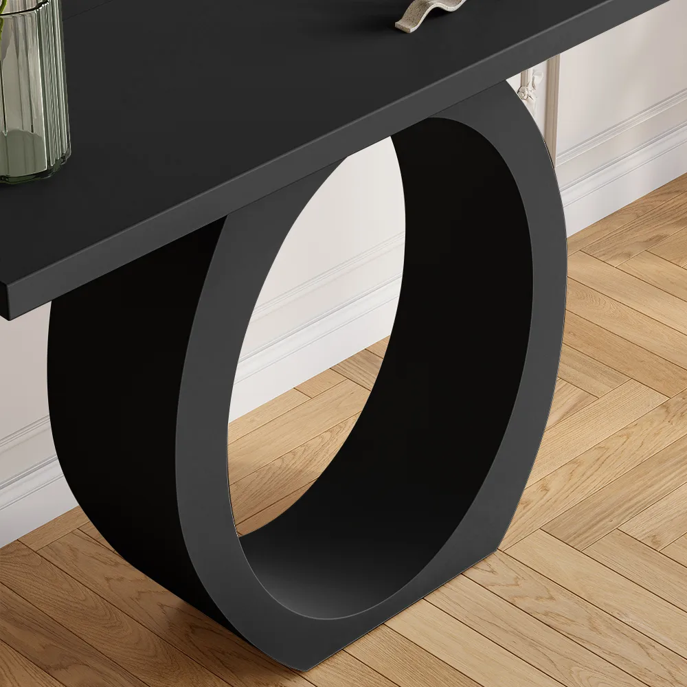 39.4" Modern Black Console Table with Circle Base Rectangular Entryway Table — image 5