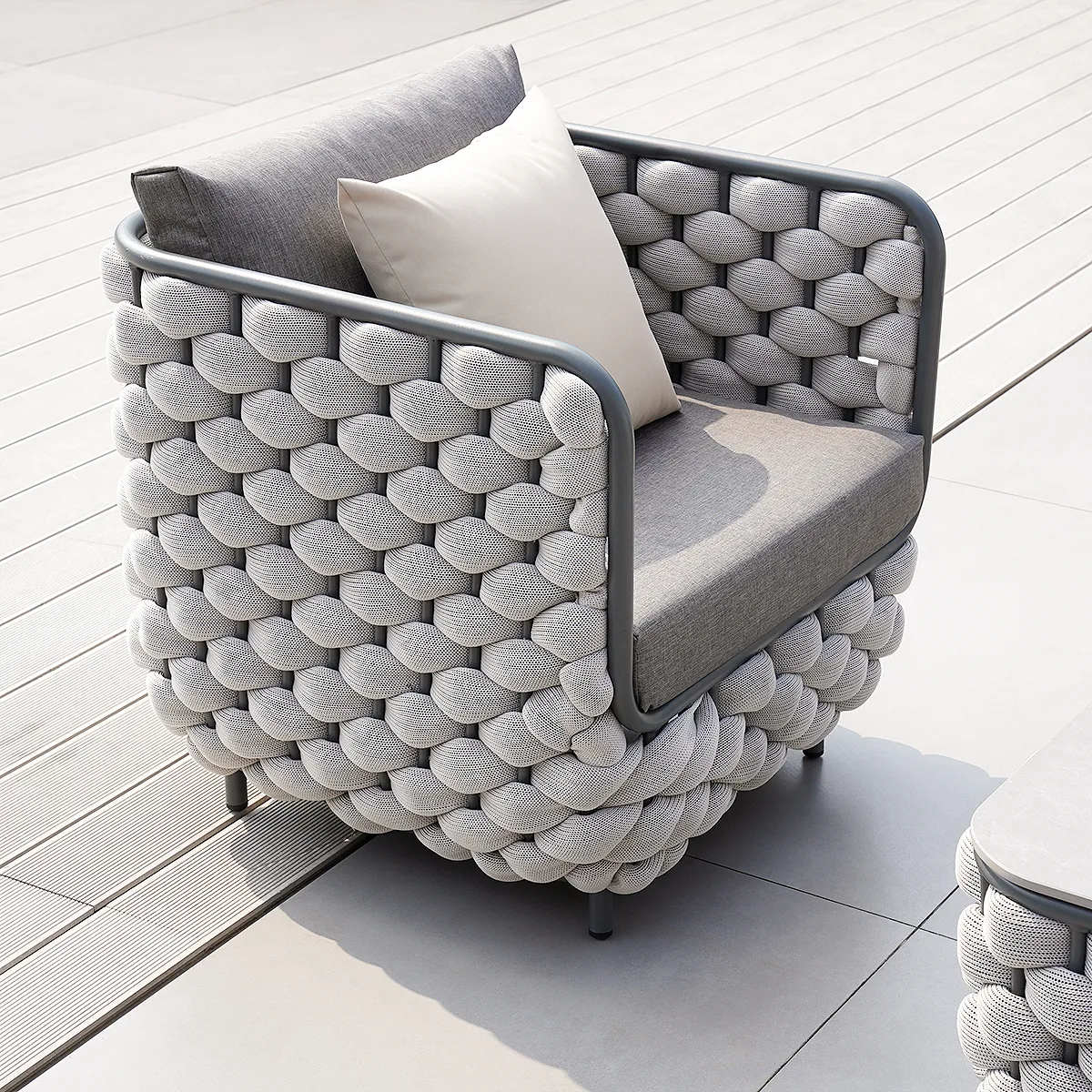 Martic 4-Piece Rope Outdoor Sofa Set with Marble Coffee Table Modern Yard & Patio Furniture for 4 Person in Gray Cushion & Pillow Included — image 4