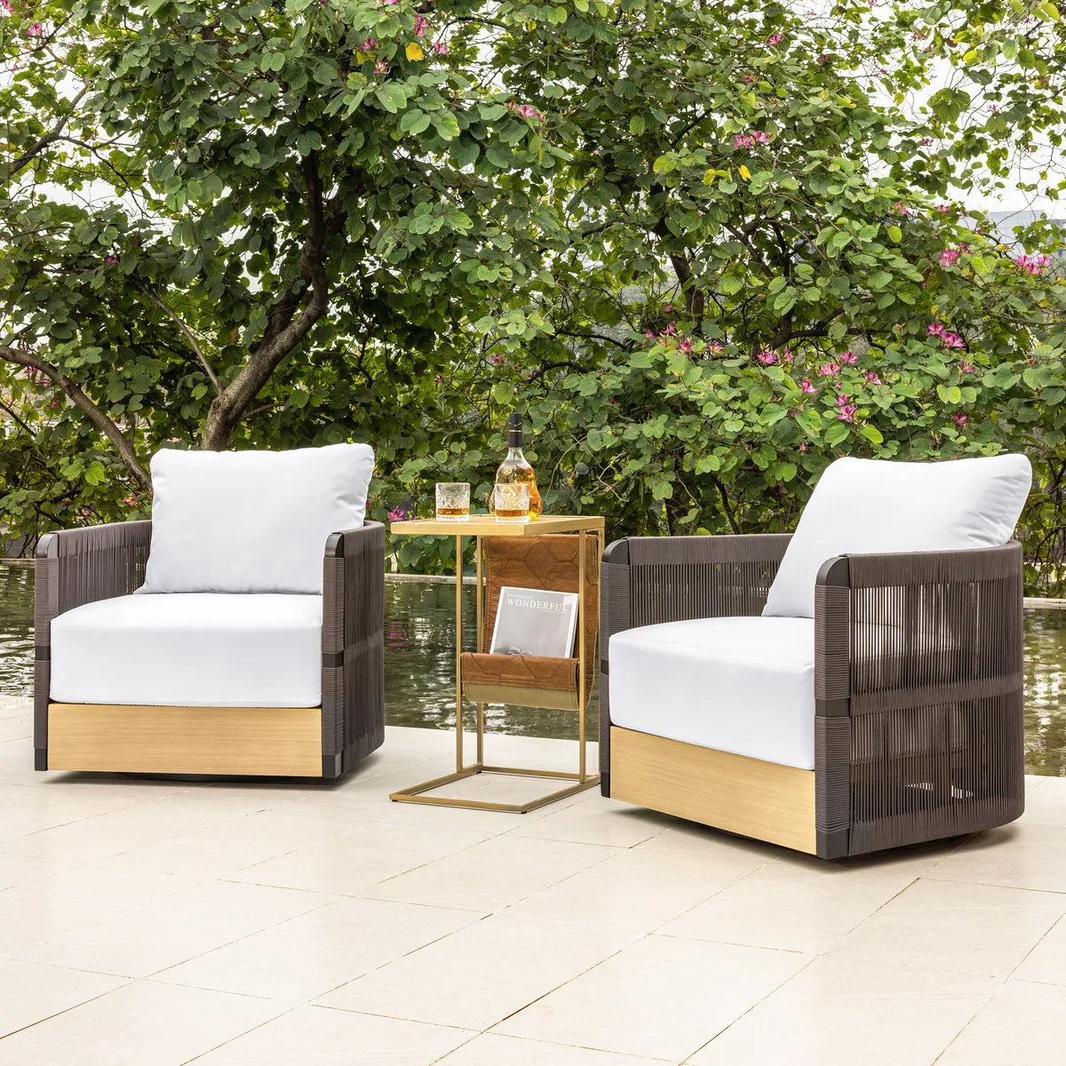 Costra Outdoor Aluminum & Rope Weave Swivel Lounge Chair — image 14