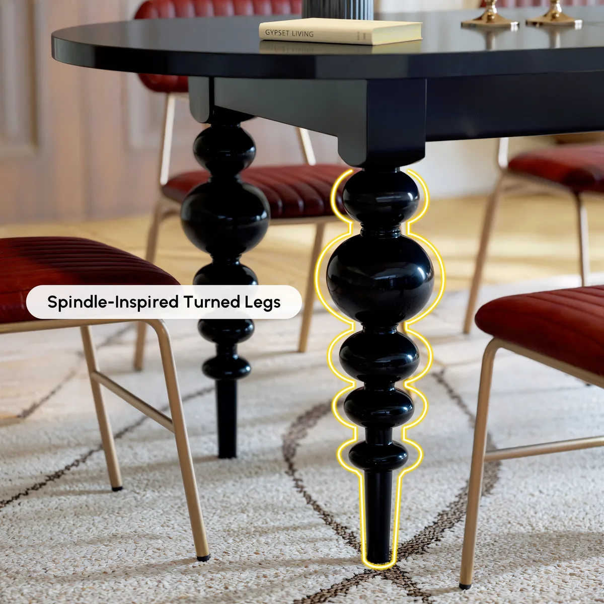 Dining Set 67"-79" Extendable Dining Table Black with 6 Chairs — image 8