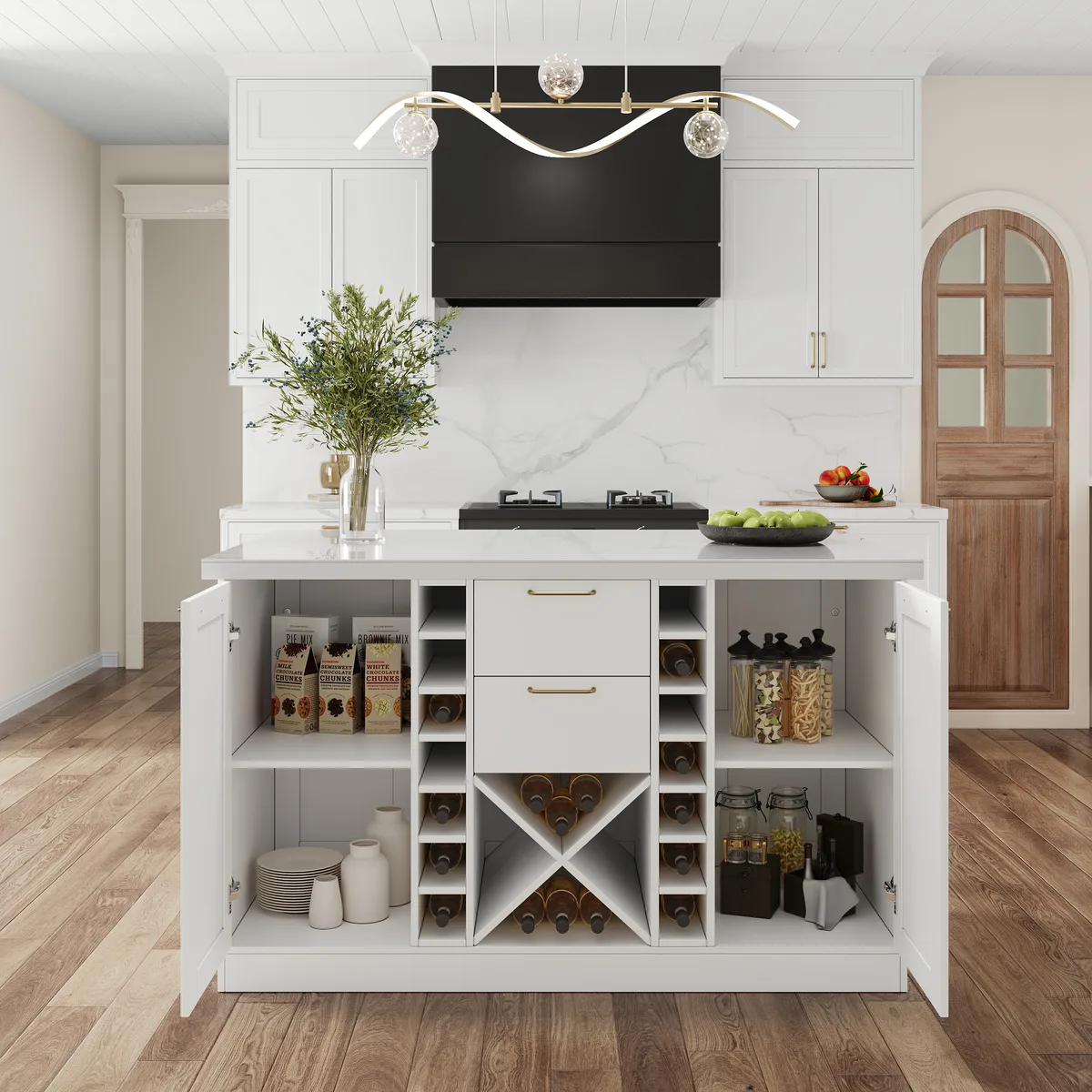 72" Modern Laminate Kitchen lsland Natural & White with Storage — image 5
