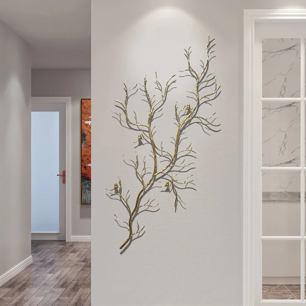 Luxury Creative Metal Branch & Birds Wall Decor Home Art in Gold in Living Room — image 2