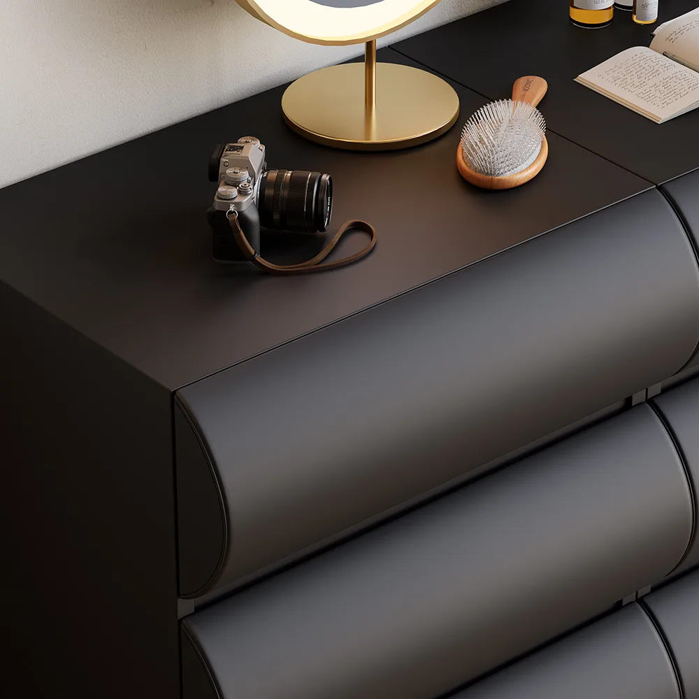 Humply Modern Black Leather 6 Drawer Dresser Chest with Storage Cabinet — image 6