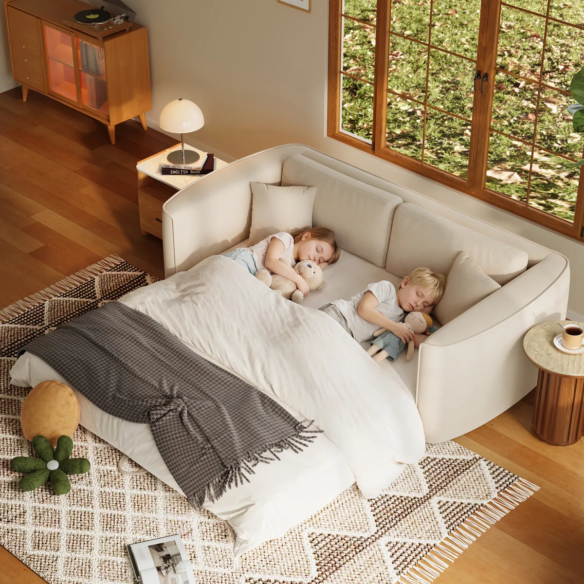80" Queen 3-Seater Chenille Fold-Down Sleeper Sofa with Removable Cover — image 12