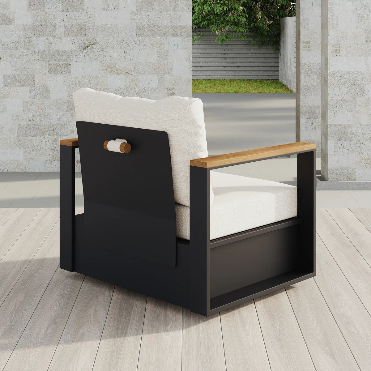 Tevara Teak & Aluminum Outdoor Swivel Chair Modern Yard & Patio Furniture in Gray Cushion Included — image 3