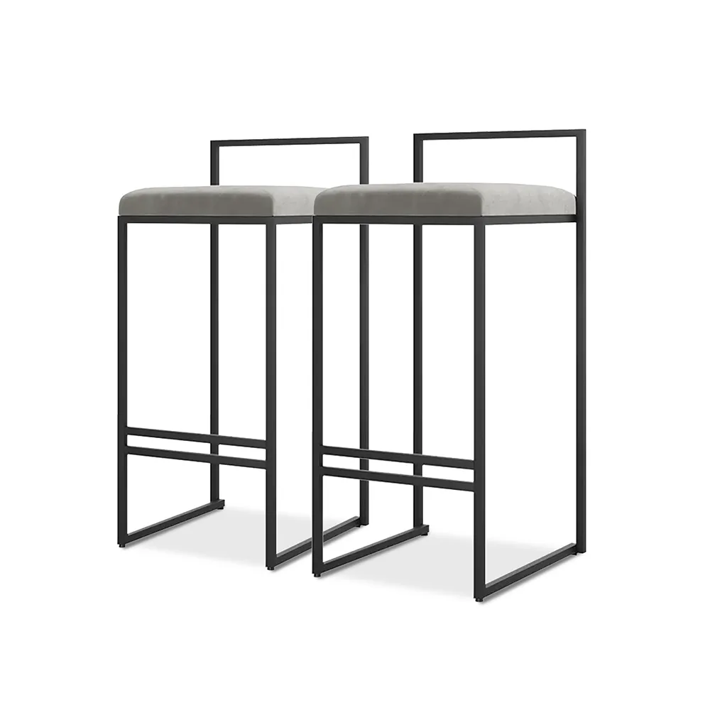 Modern Gray Counter Stool Bar Stool Set of 2 with Velvet Upholstery & Back & Footrest — image 7
