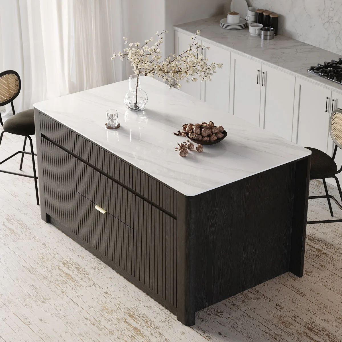 72" Sintered Stone Top Solid Wood Kitchen Island with Storage — image 22