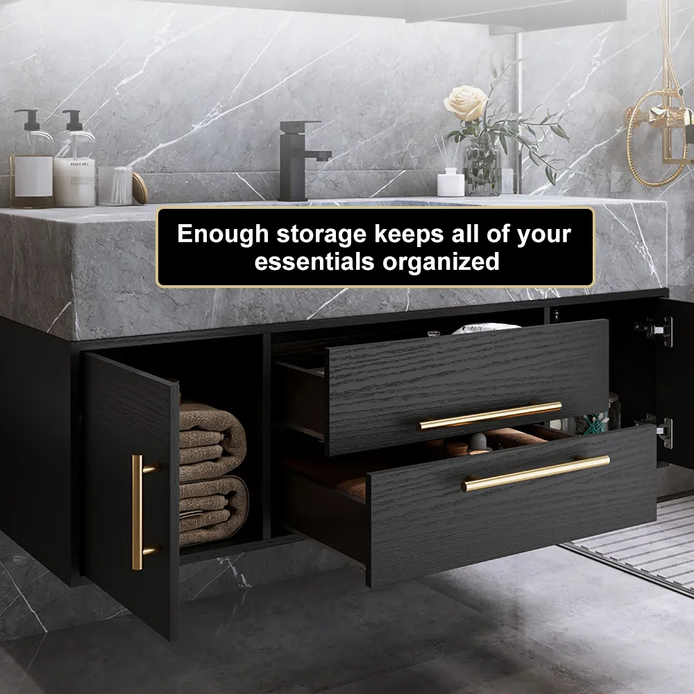 59" Double Sink Bathroom Vanity with Gold Handles – Walnut Modern Floating Vanity — image 25