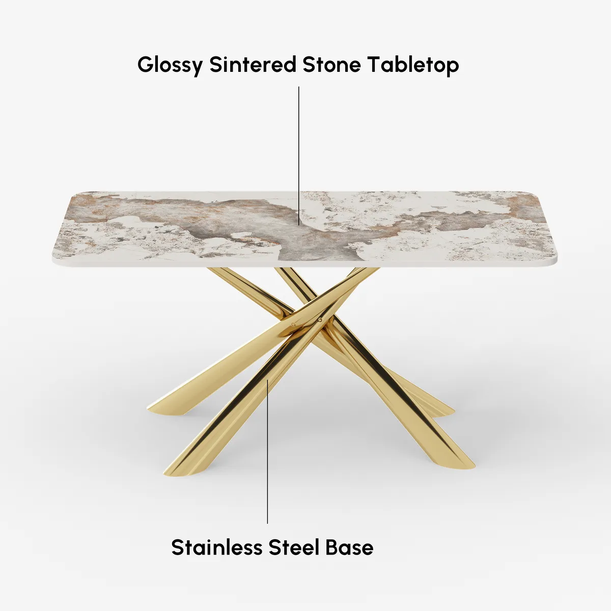Dining Set 63" Rectangle Glossy Pandora Sintered Stone Dining Table with 4 Chairs — image 6