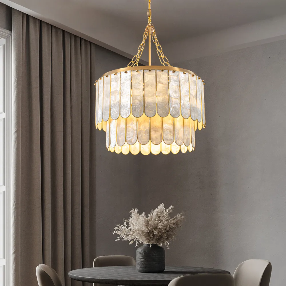Enseo Coastal 8-Light Capiz Shell 2 Tiered Faceted Chandelier Pendant Light — image 2