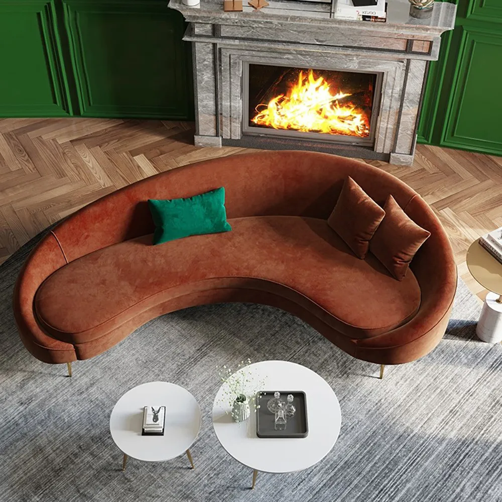Modern 83" Bronze Velvet Curved Sofa 3-Seater Sofa Toss Pillow Included — image 3
