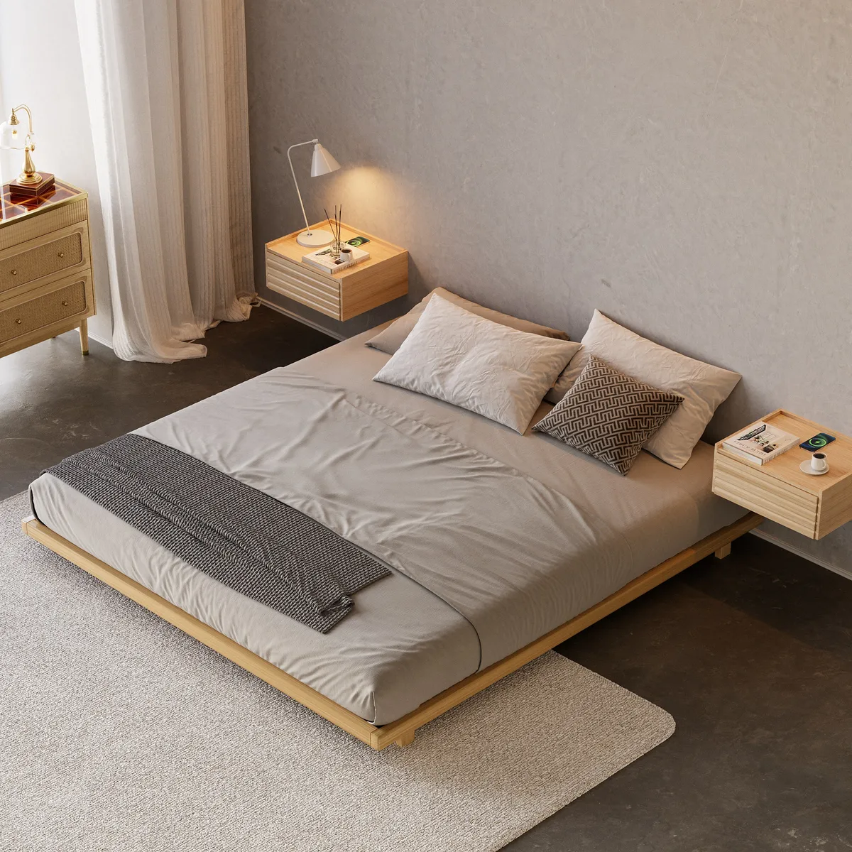 Japanese Style King Low Bed Frame Black Floor Bed — image 12