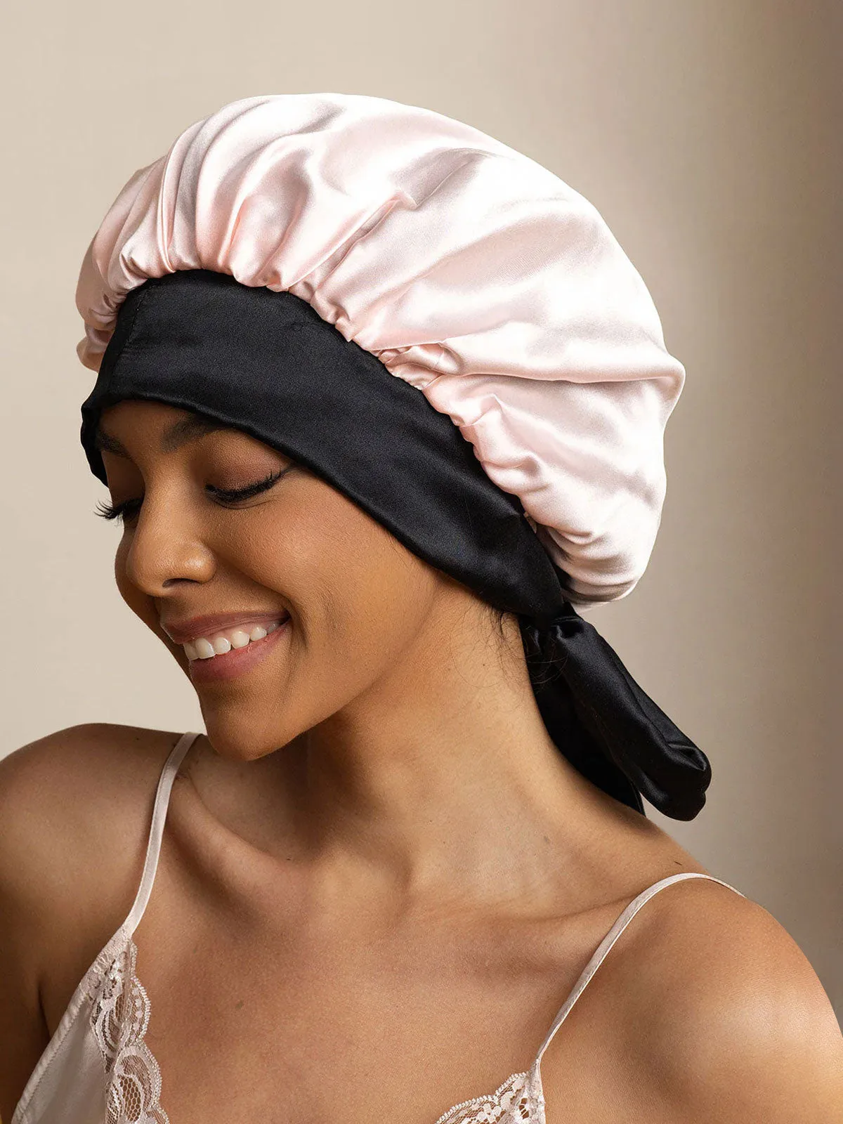 Women's 100% Mulberry Silk Casual Bonnet with Long Ribbons (Two-tone and Double-sided) — image 4