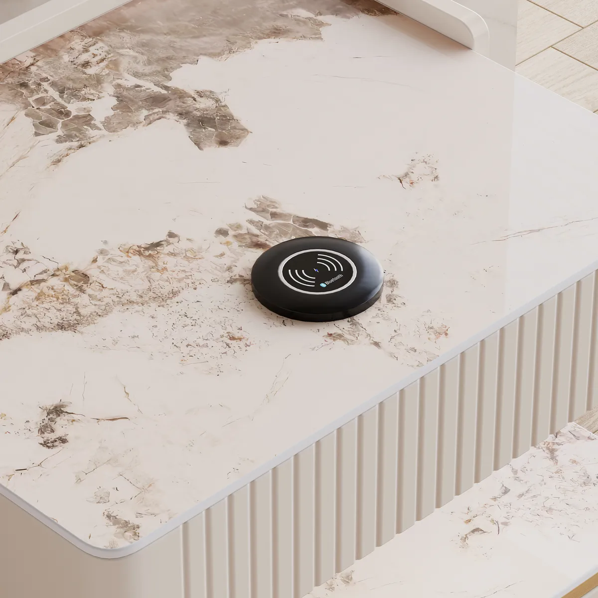 Modern Smart Nightstand with Wireless Charger & Sensor Light & Bluetooth Speakers Sintered Stone Bedisde Table — image 5