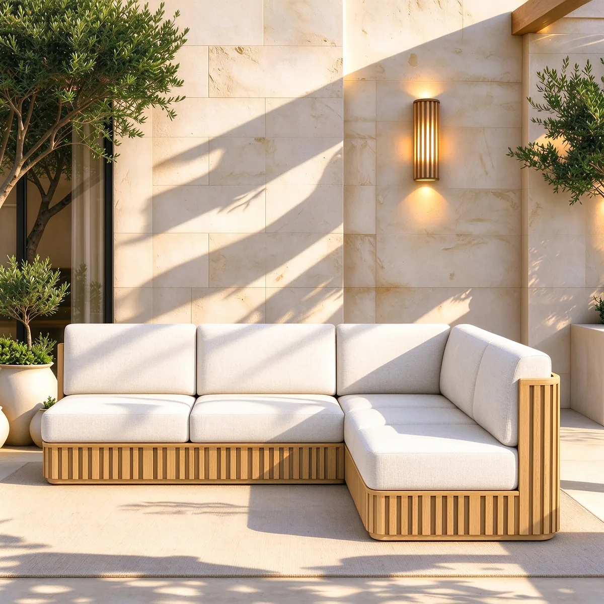 Flutera Fluted Aluminum Boucle Outdoor Conversation Sofa Set — image 2
