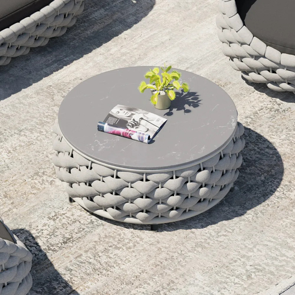 Tatta Modern Top Round Outdoor Coffee Table with Woven Rope Base & Storage — image 7