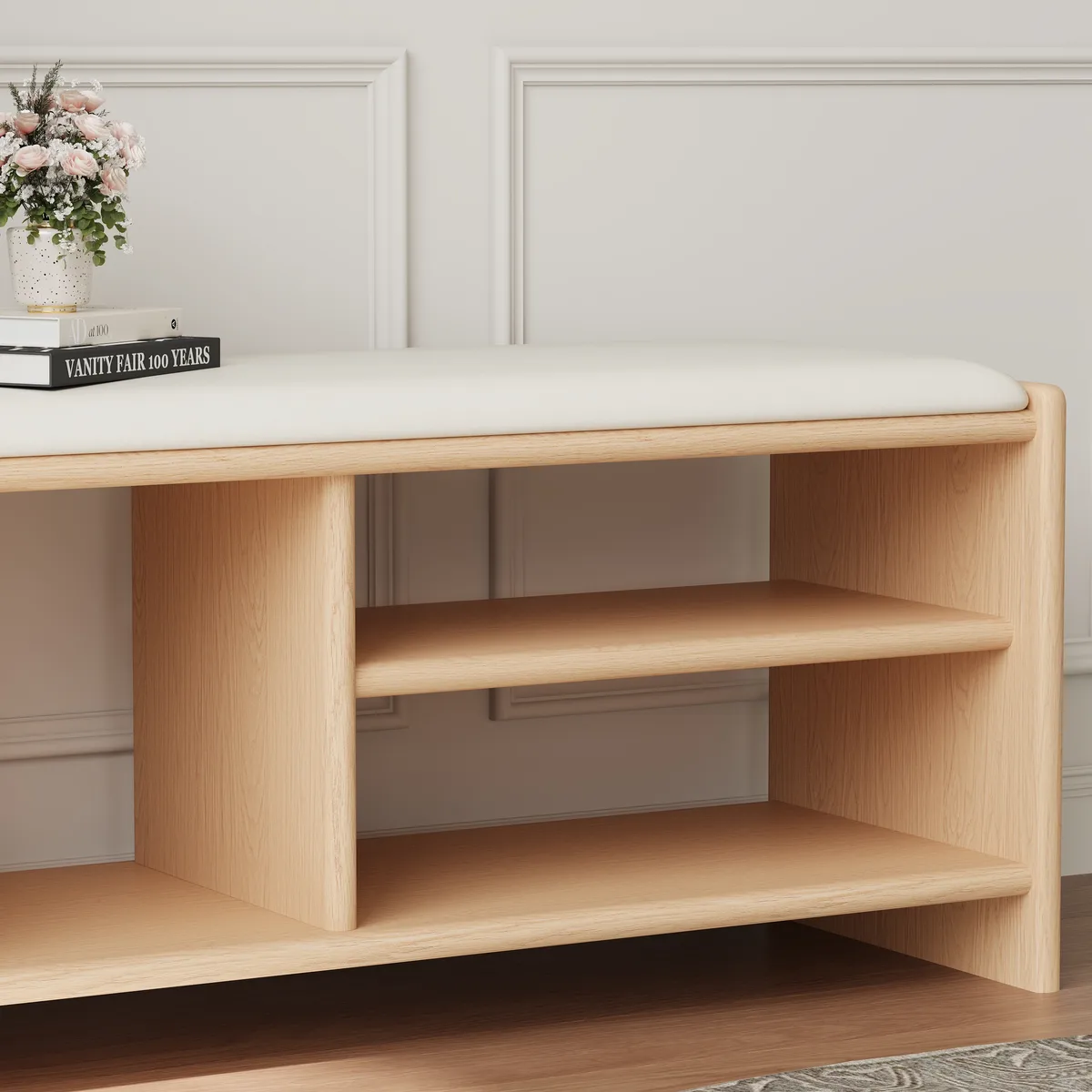 Modern Leather Upholstered Entryway Bench Shoe Storage — image 15