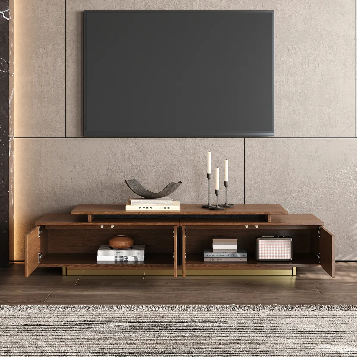 Mordel Natural Modern Rectangle Glossy Extendable TV Stand Storage for 65 to 85" TV — image 16