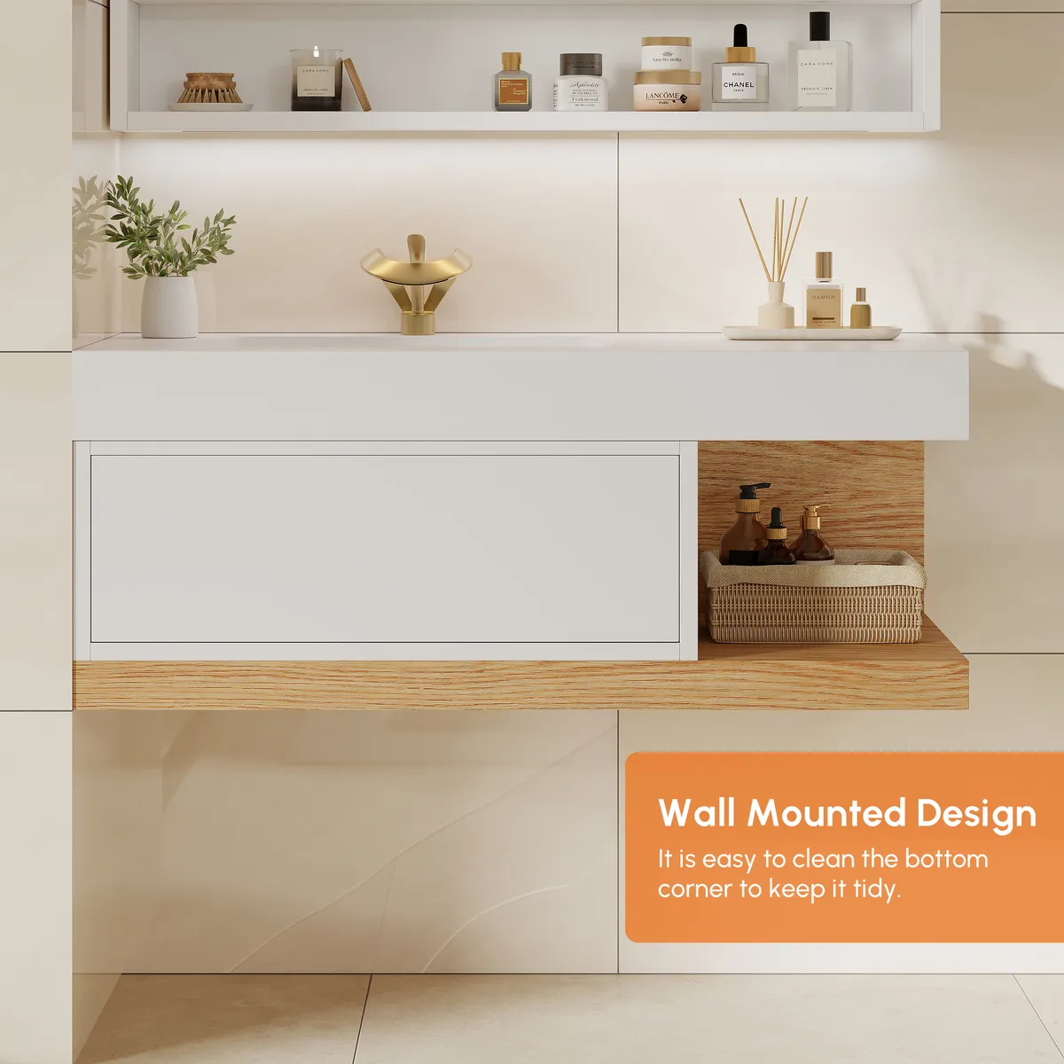 39" Modern Floating Bathroom Vanity White & Natural with Sink — image 10