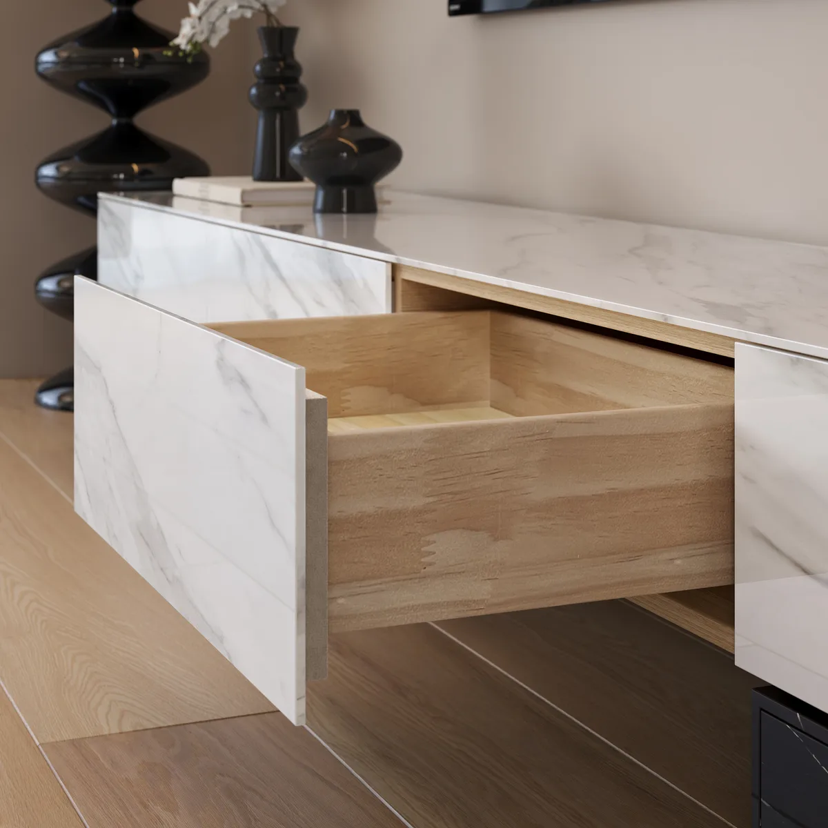 87"-106" Extendable TV Stand with Sintered Stone Top & 5 Drawers — image 7