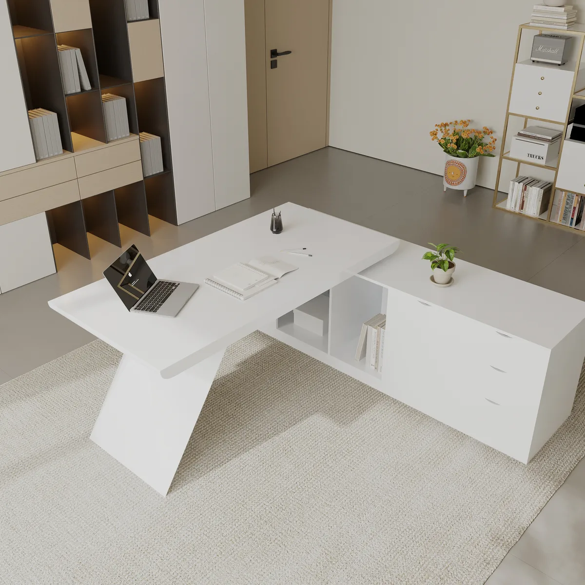 Modern White L-Shape Executive Left Hand Desk & Office Chair Set (70.9'') — image 5