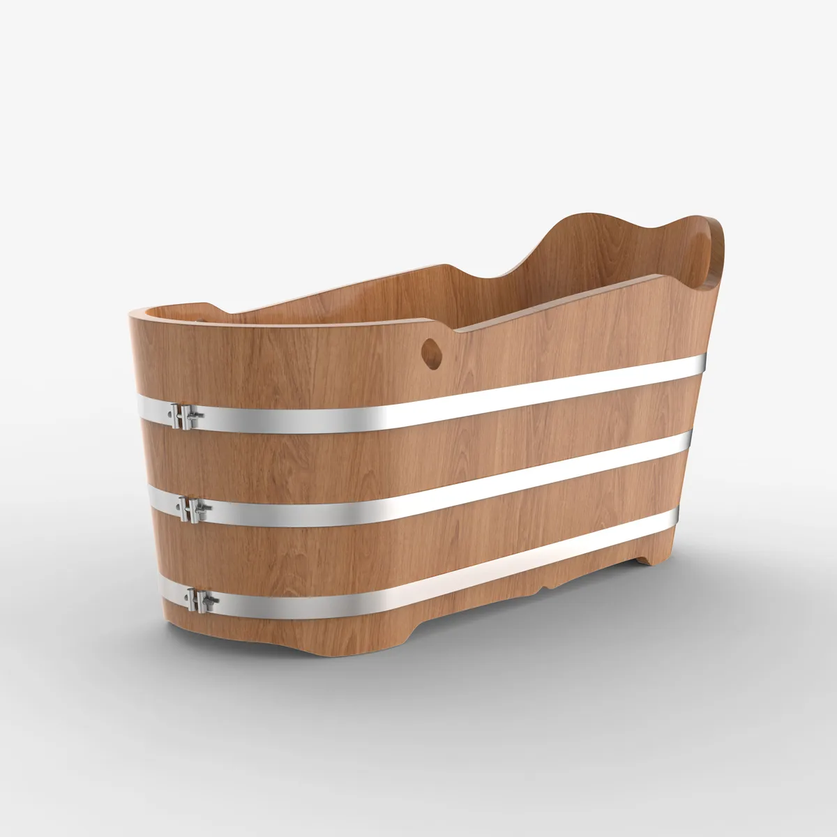 59" Japanese Oak Wood Soaking Bathtub Freestanding Modern Natural Bathtub — image 7