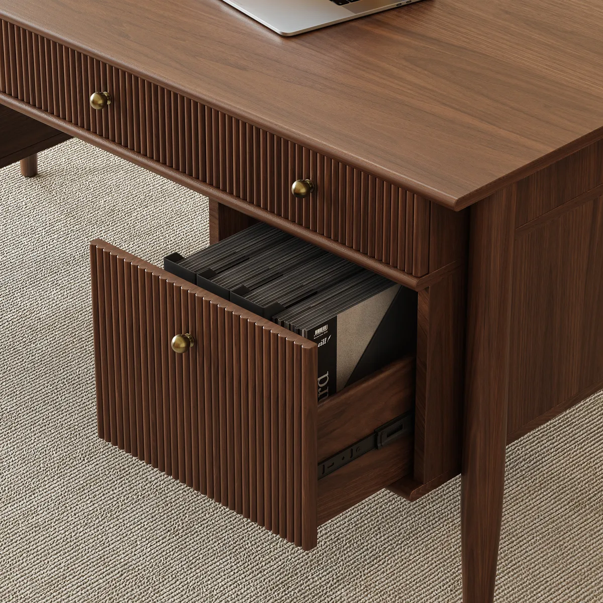 Mid-Century Solid Wood Home Office Desk with 6 Drawers — image 26