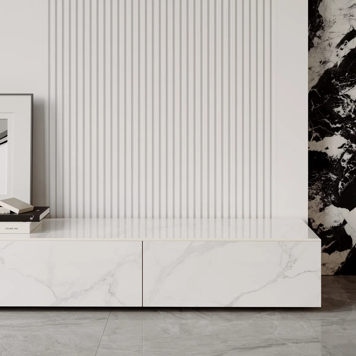 87" Black TV Stand Faux Marble with Storage for TVs Up — image 19