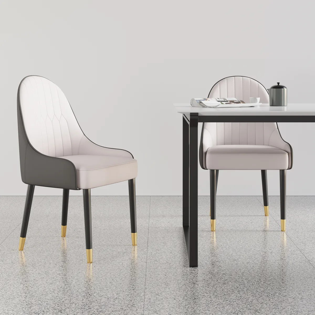 Darg Modern PU Leather 6-Piece Dining Chairs in White & Gray with Metal Legs — image 22