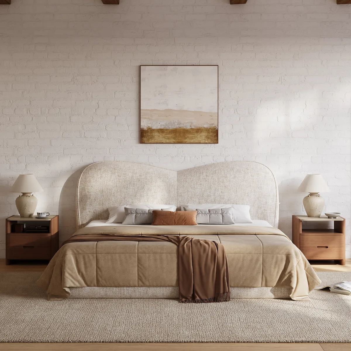 Modern King Size Chenille Upholstered Bed — image 3