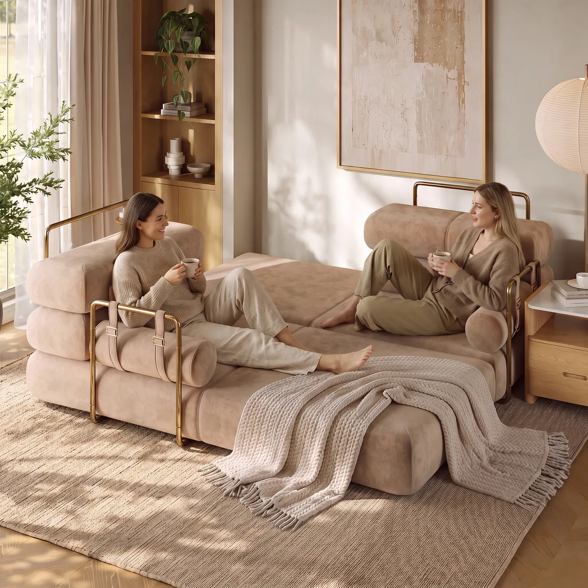81" Queen 3-Seater Velvet 4 in 1 Futon Convertible Sleeper Sofa — image 7