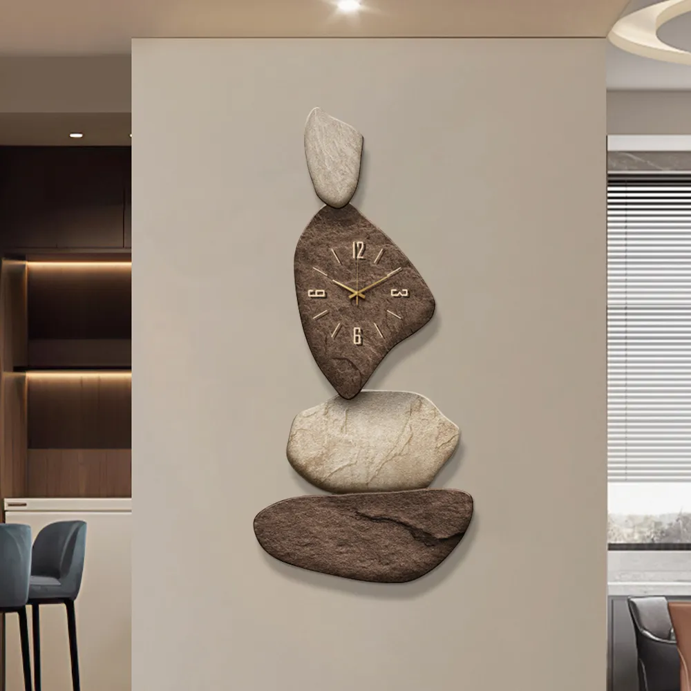 32" Large Stone Shape Japandi Wall Clock Unique Irregular Home Decor Art Living Room — image 3