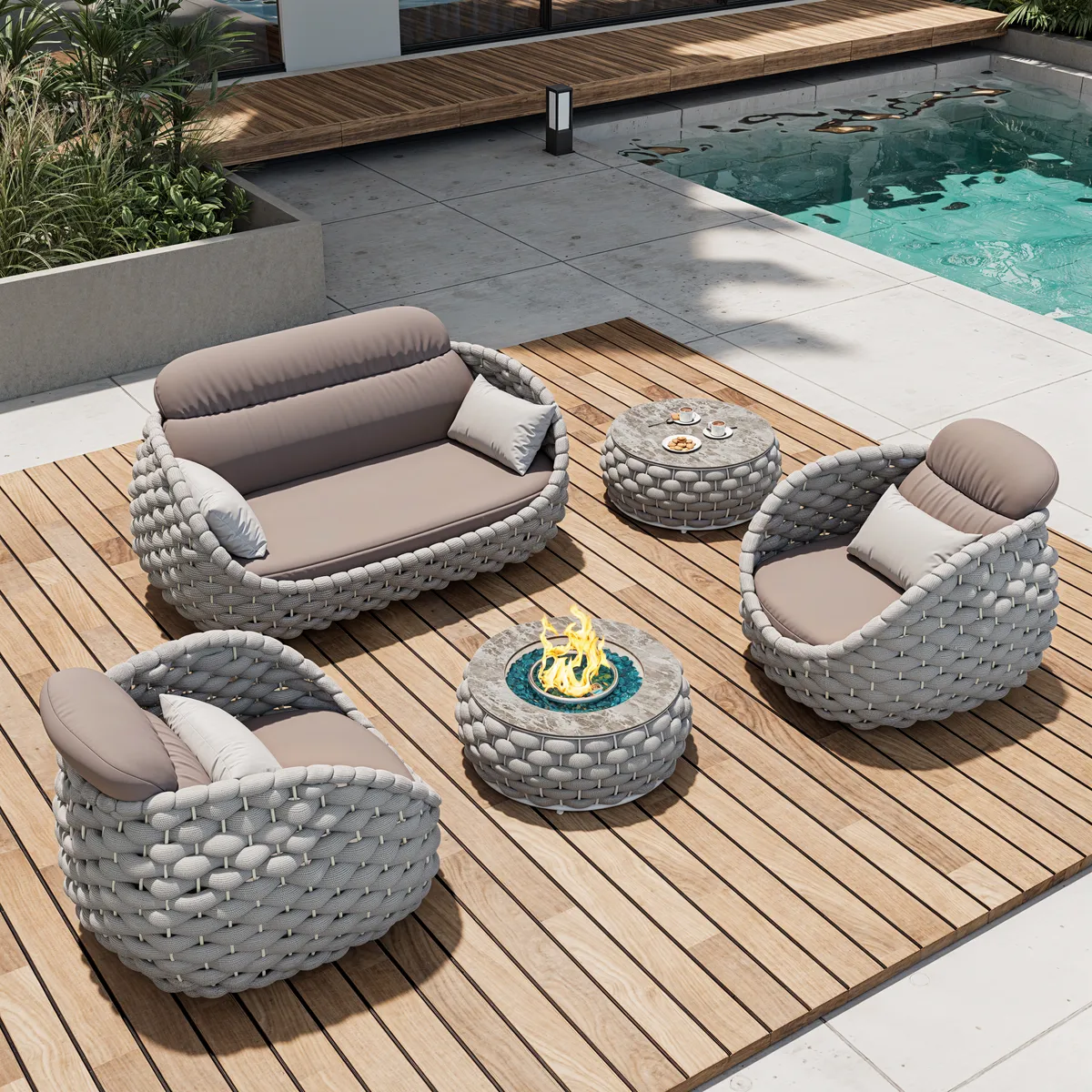 Cocaro 8-Piece Outdoor Rope Weave Sofa Set with Black Cover — image 5