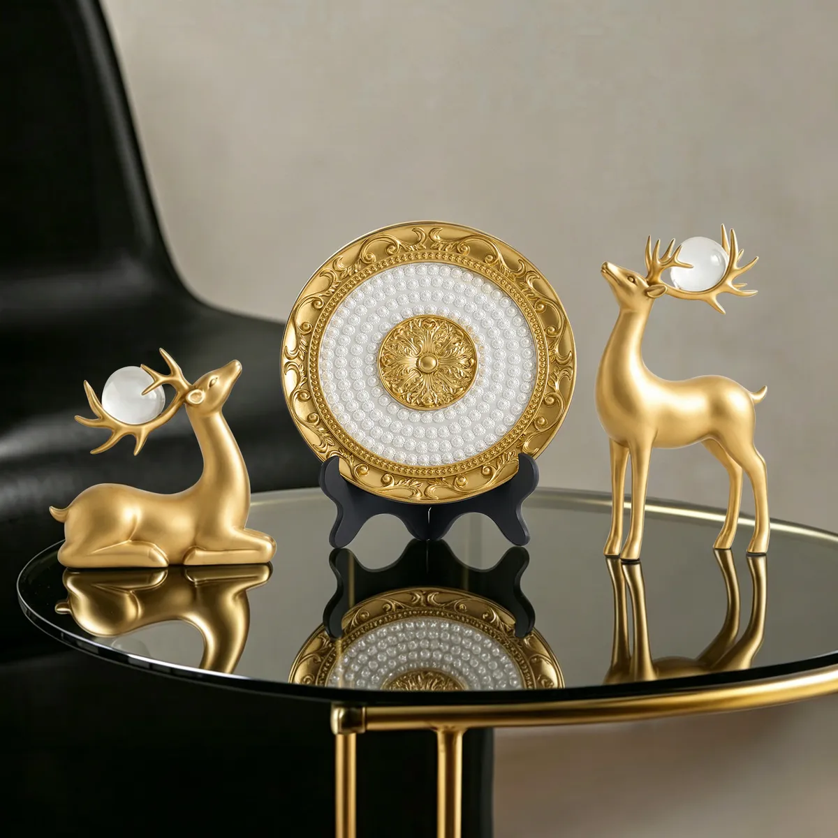 3PCS Black Deer Figurine with Decorative Plate Set Luxury Resin Animal Sculptures — image 14