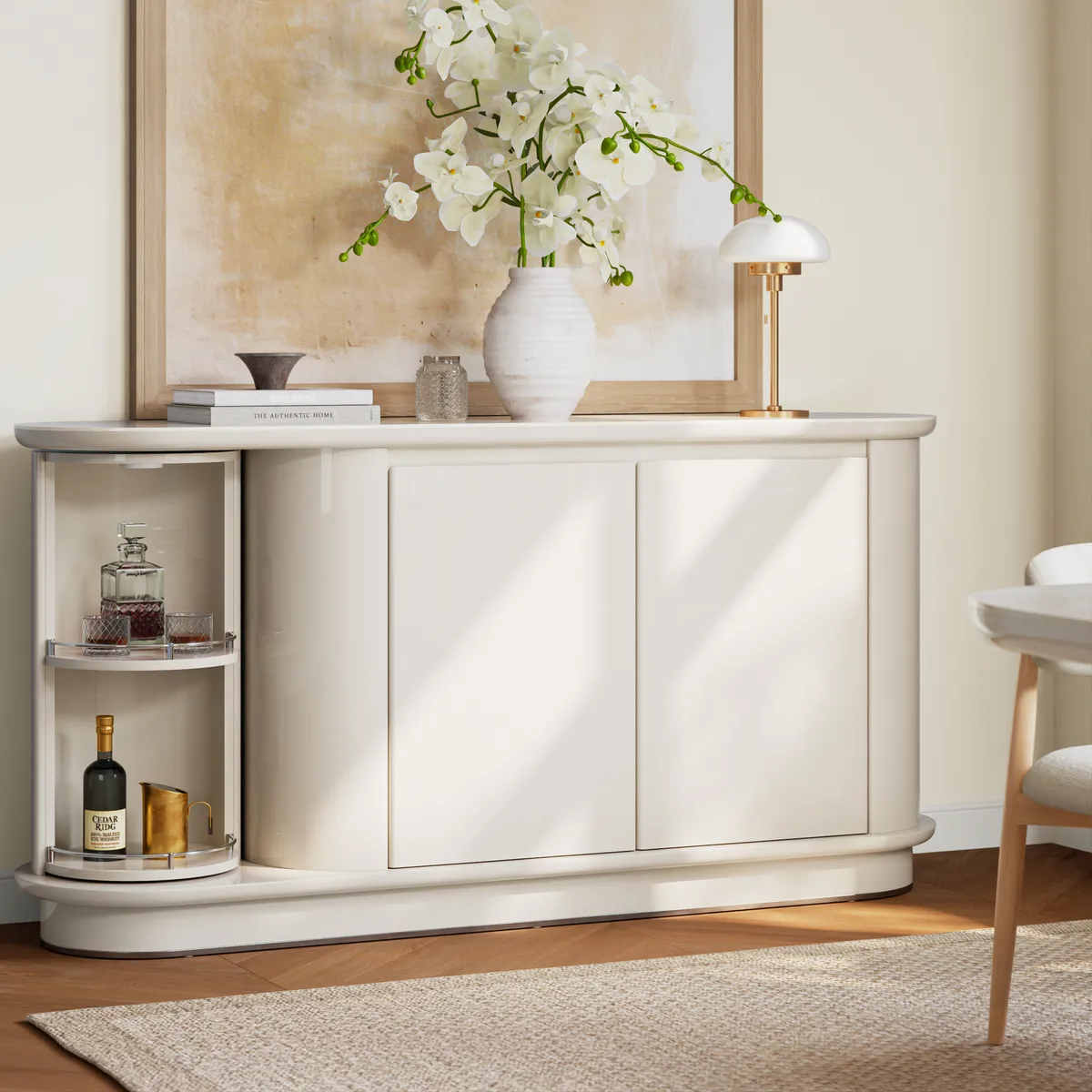 Modern 63" Faux Travertine Sintered Stone Sideboard — image 2