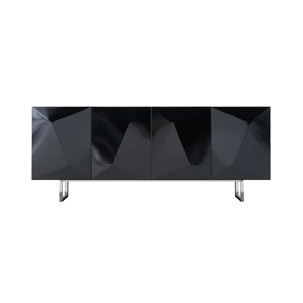 71" Modern Black Buffet Sideboard Kitchen Cabinet with 4 Doors Adjustable Shelves — image 11