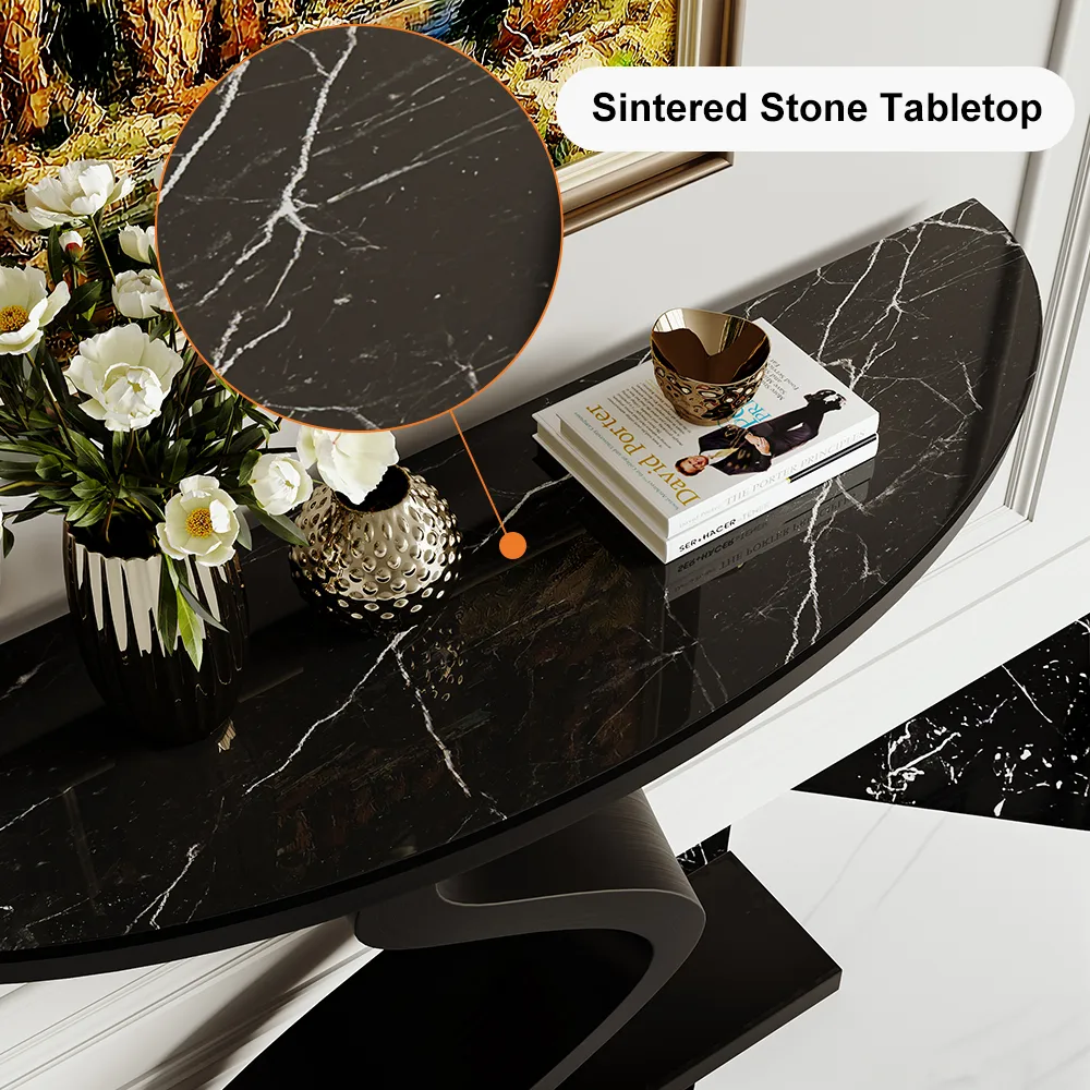 Curved Console Table with Sintered Stone Top Half Moon Shape Entryway Furniture — image 7
